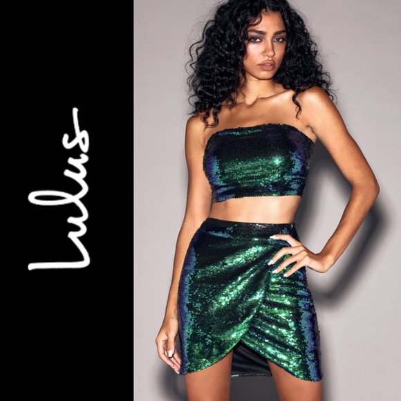 Lulus Dresses & Skirts - Dancefloor Green Multi Sequin Wrap Mini Skirt
